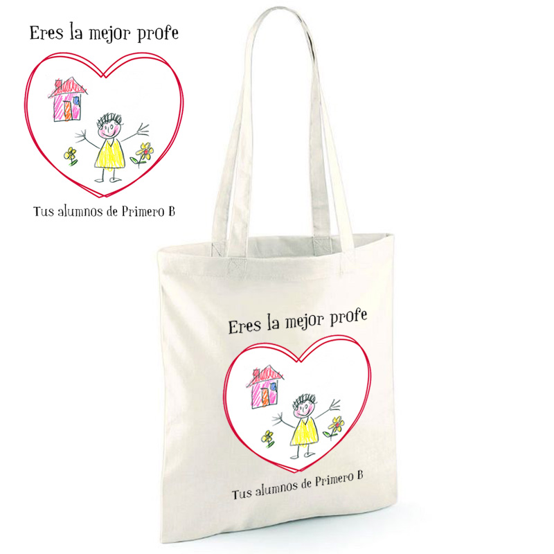 Regalos personalizados: Regalos con el dibujo de tus hijos: Bolsa tote BIO personalizada con dibujo para profe