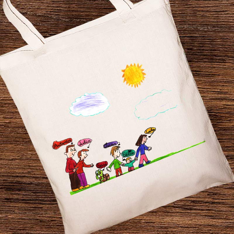 Regalos personalizados: Regalos con el dibujo de tus hijos: Bolsa tote bag personalizada con el dibujo de tu hijo