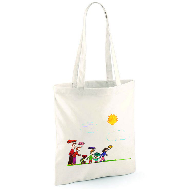 Regalos personalizados: Regalos con el dibujo de tus hijos: Bolsa tote bag personalizada con el dibujo de tu hijo