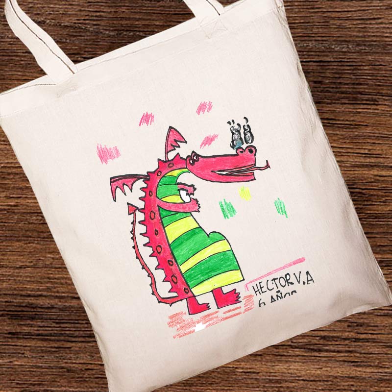 Regalos personalizados: Regalos con el dibujo de tus hijos: Bolsa tote bag personalizada con el dibujo de tu hijo