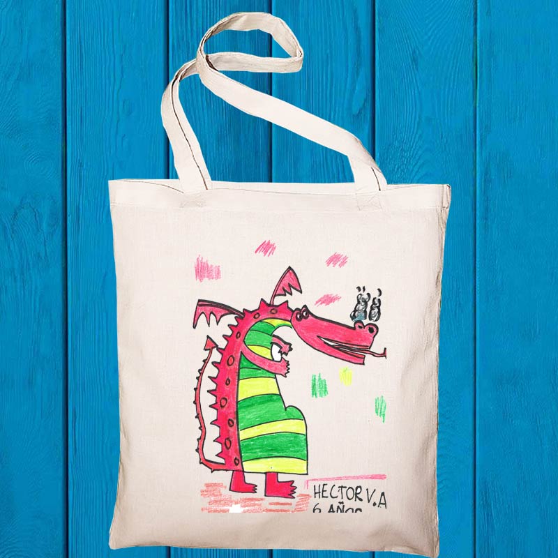 Regalos personalizados: Regalos con el dibujo de tus hijos: Bolsa tote bag personalizada con el dibujo de tu hijo