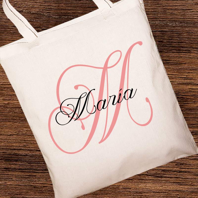 Regalos personalizados: Regalos con nombre: Bolsa tote bag personalizada con inicial