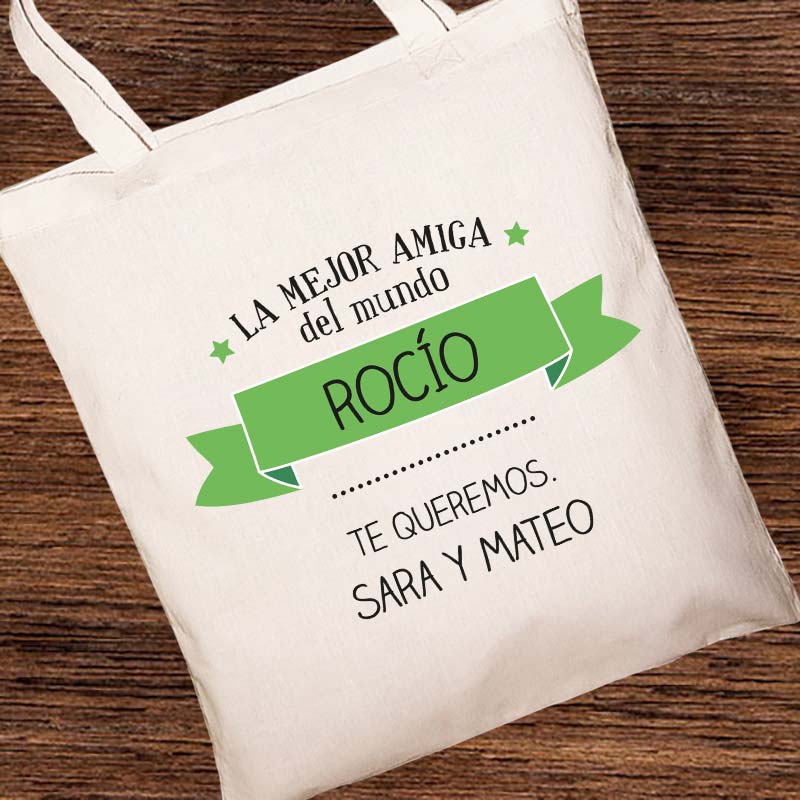 Regalos personalizados: Regalos con nombre: Bolsa tote bag personalizada con texto