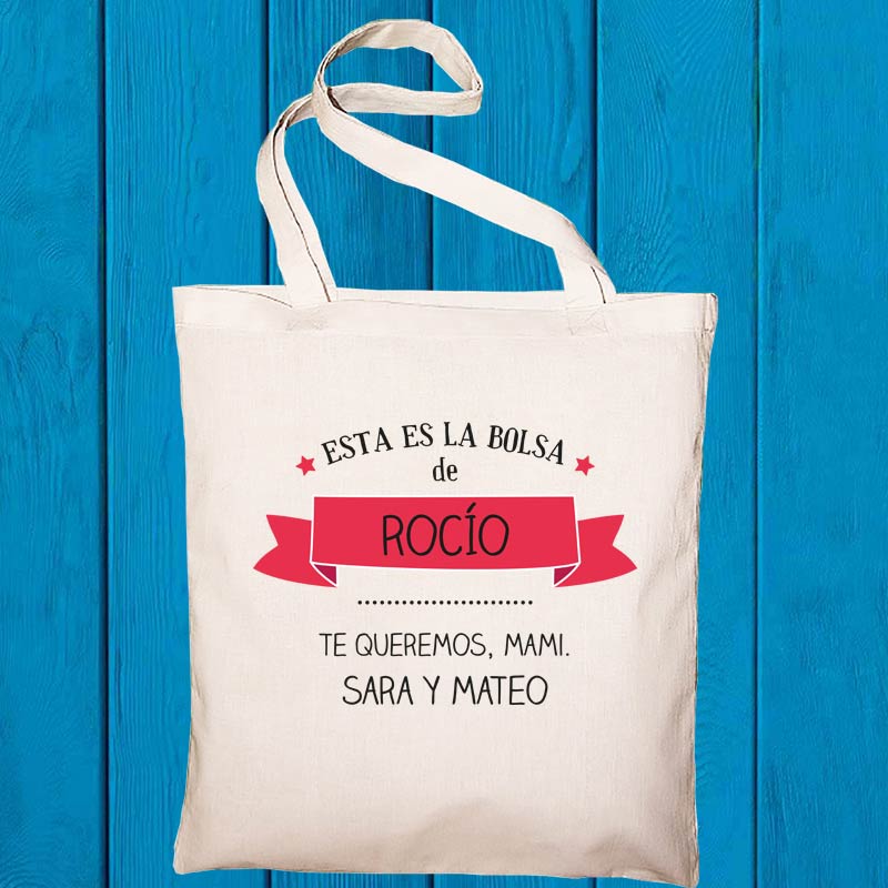 Regalos personalizados: Regalos con nombre: Bolsa tote bag personalizada con texto