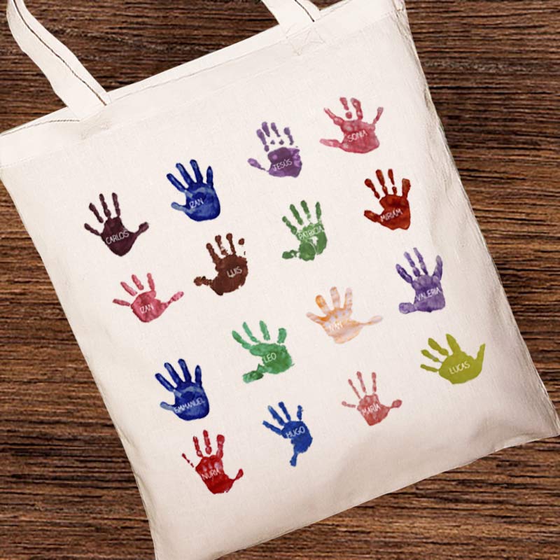 Regalos personalizados: Regalos con el dibujo de tus hijos: Bolsa tote personalizada para profe huellas