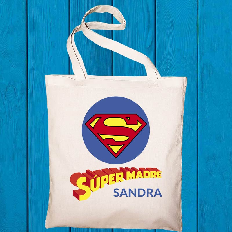 Regalos personalizados: Regalos con nombre: Bolsa tote personalizada Súpermadre