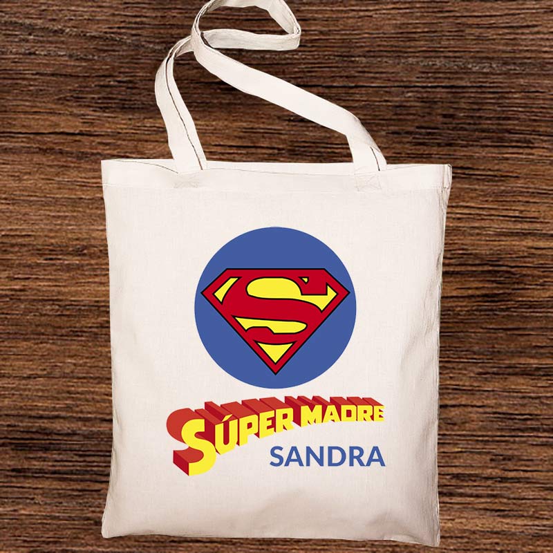 Regalos personalizados: Regalos con nombre: Bolsa tote personalizada Súpermadre