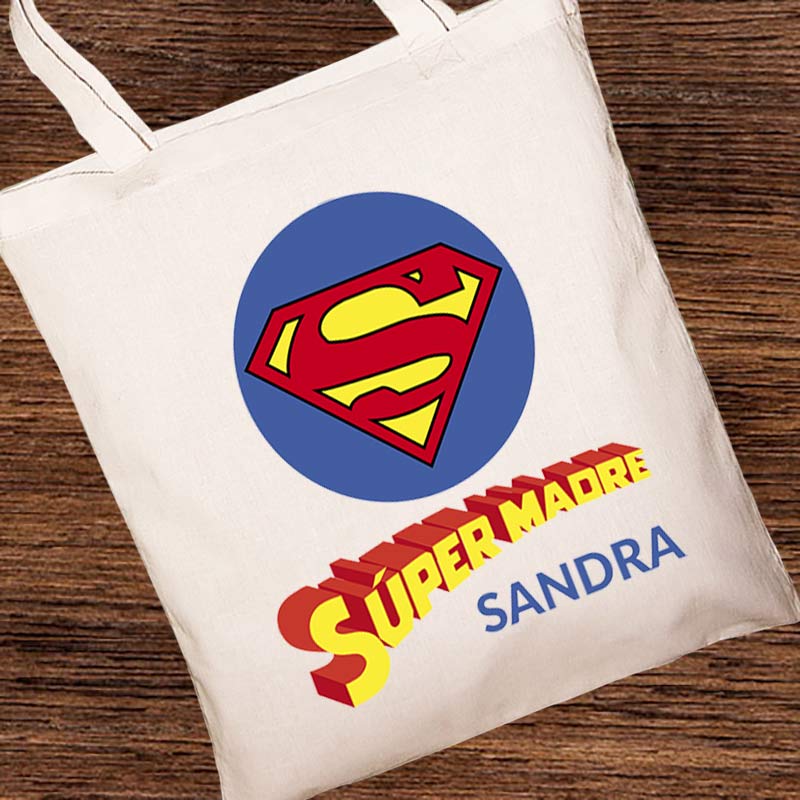 Regalos personalizados: Regalos con nombre: Bolsa tote personalizada Súpermadre