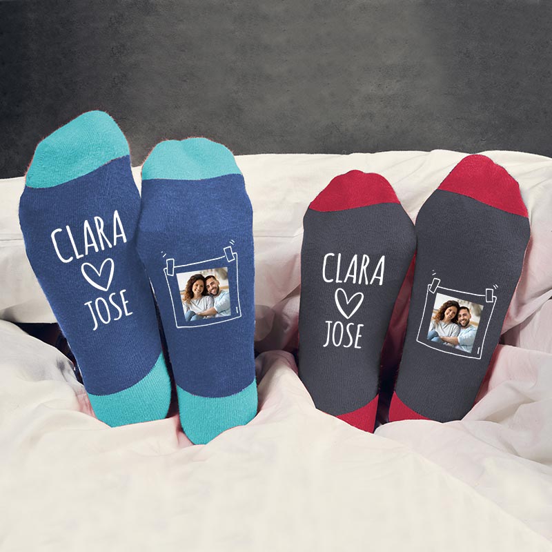 Regalos personalizados: Regalos con nombre: Calcetines BIO personalizados para pareja