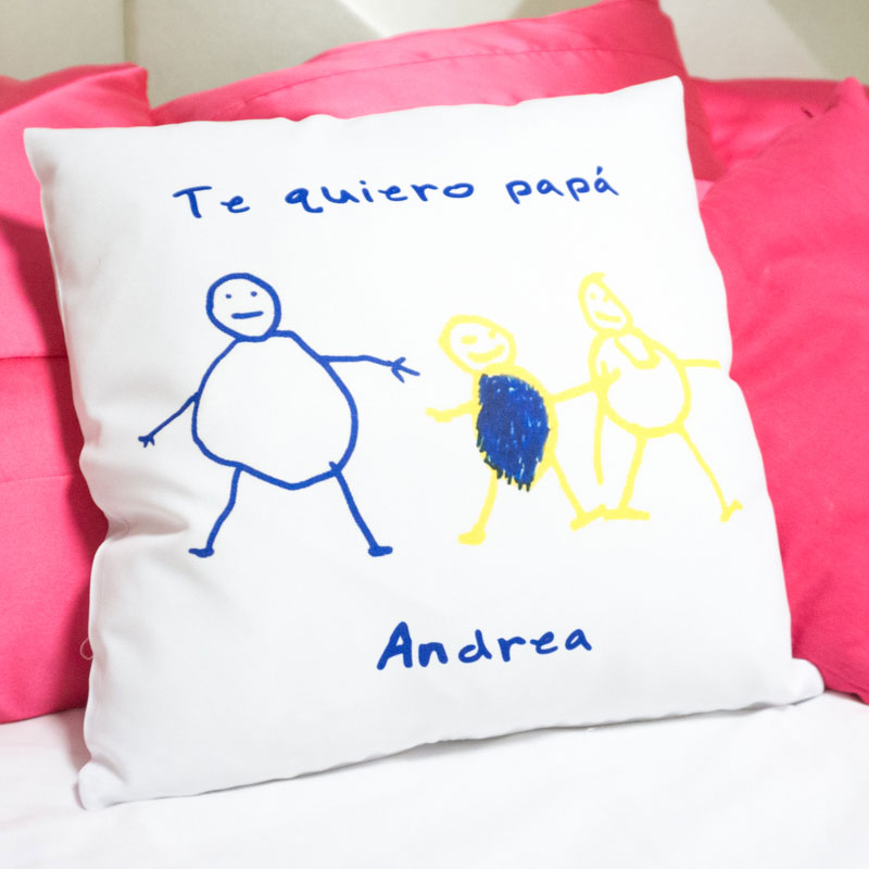 Regalos personalizados: Diseño y decoración: Cojín cuadrado con el dibujo de tu hijo