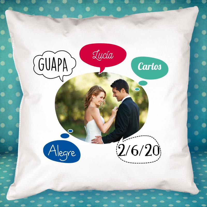 Regalos personalizados: Diseño y decoración: Cojín personalizado 'burbujas' para pareja