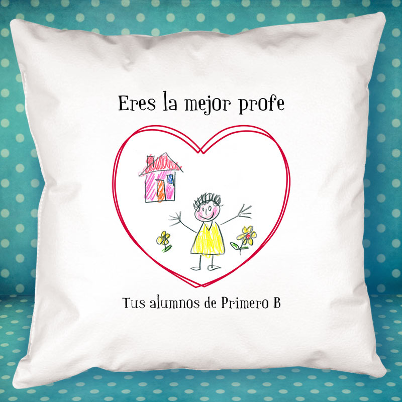 Regalos personalizados: Diseño y decoración: Cojín personalizado corazón con dibujo para profe