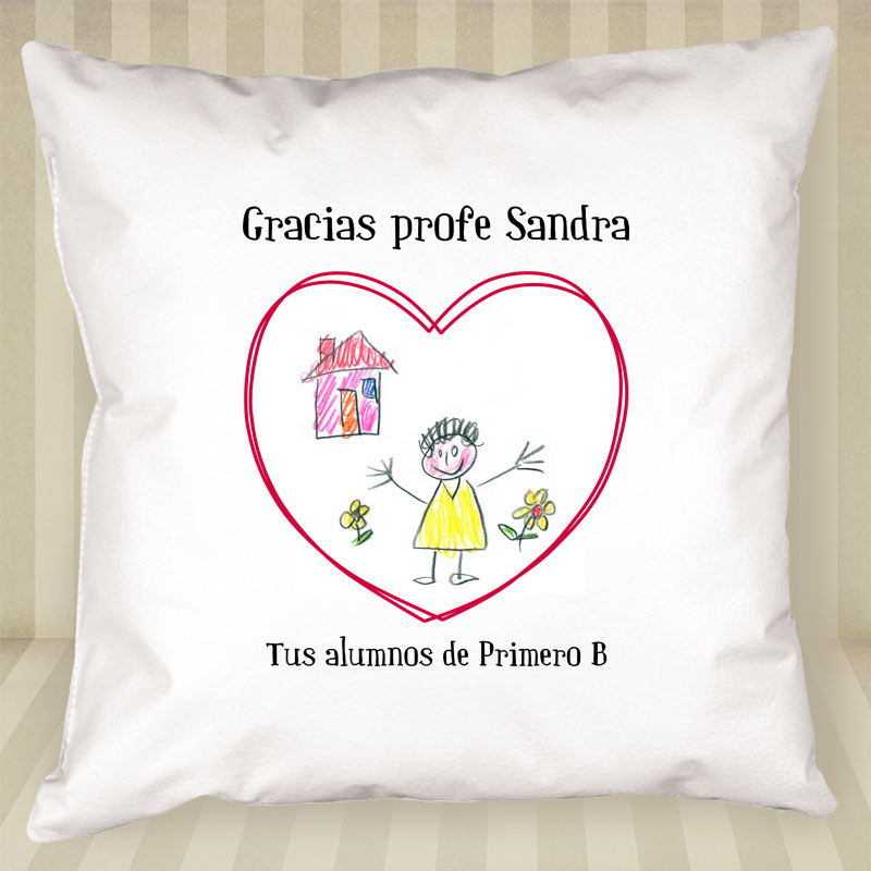 Regalos personalizados: Diseño y decoración: Cojín personalizado corazón con dibujo para profe