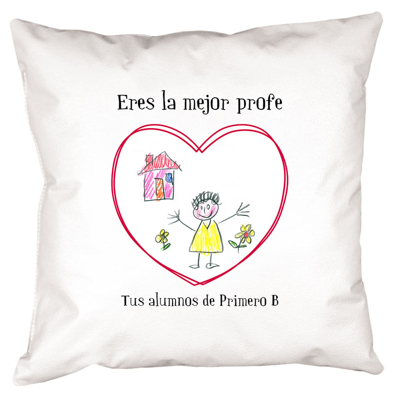 Regalos personalizados: Diseño y decoración: Cojín personalizado corazón con dibujo para profe