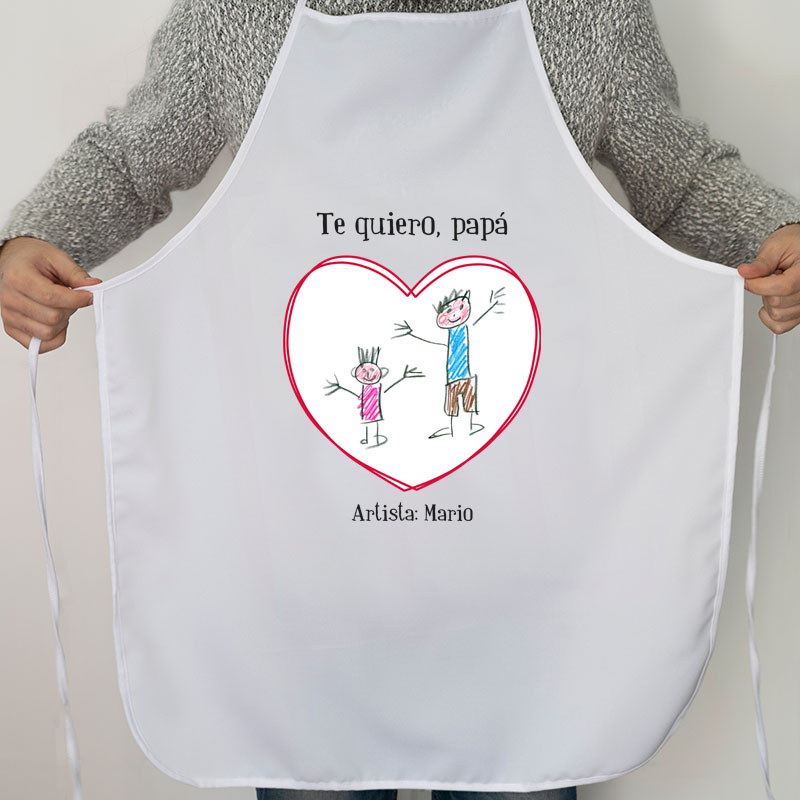 Regalos personalizados: Delantales personalizados: Delantal personalizado corazón con dibujo para papá