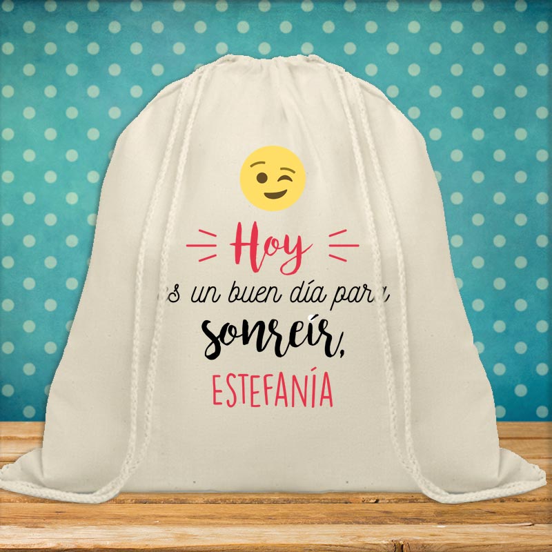 Regalos personalizados: Regalos con nombre: Mochila de cuerdas BIO personalizada emoticono