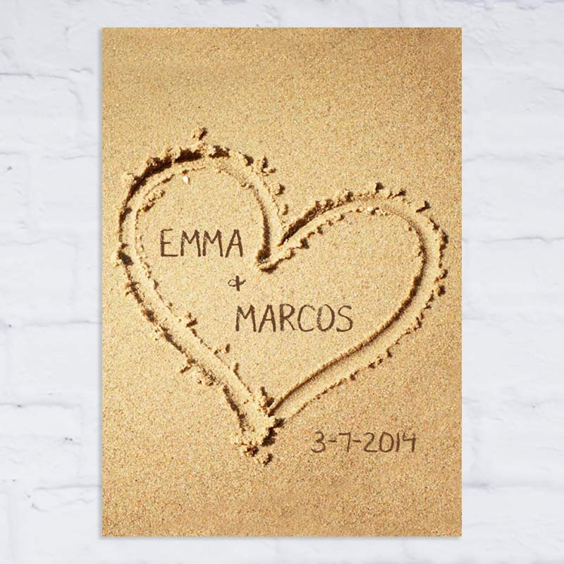 Regalos personalizados: Diseño y decoración: Lámina personalizada Corazón en la arena