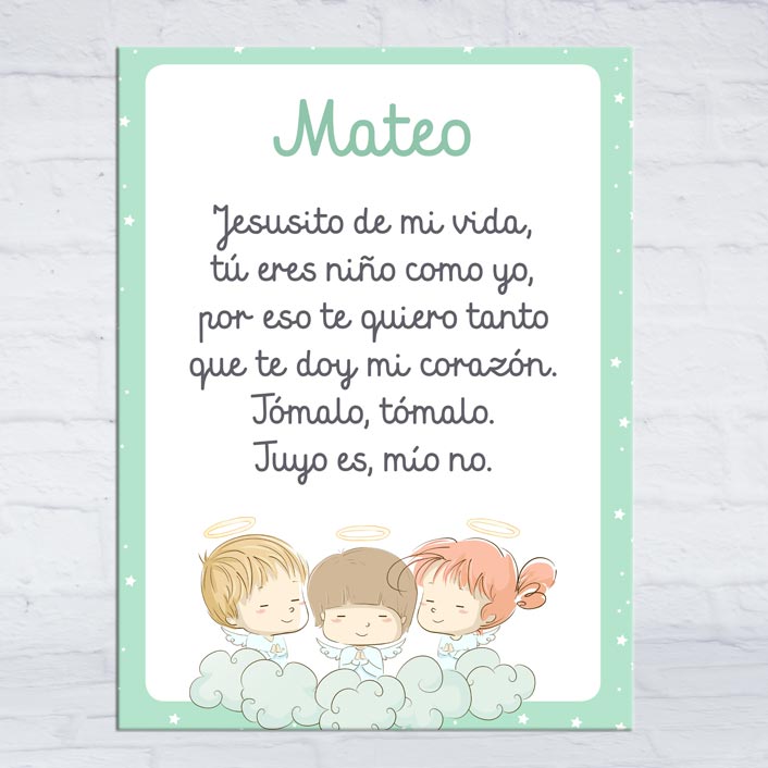 Regalos personalizados: Lienzos personalizados: Placa oración personalizada para comunión o bautizo