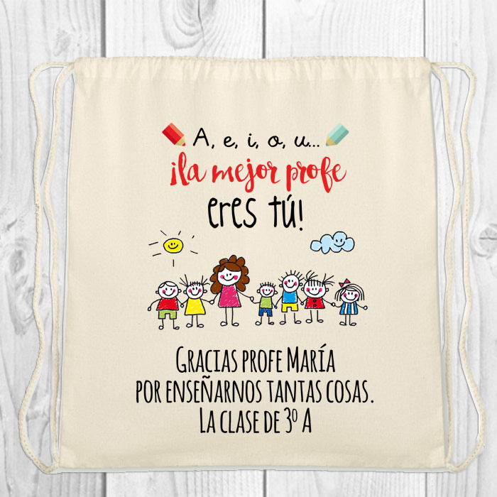 Regalos personalizados: Bolsas personalizadas: Mochila cuerdas BIO personalizada para profes