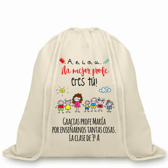 Regalos personalizados: Bolsas personalizadas: Mochila cuerdas BIO personalizada para profes