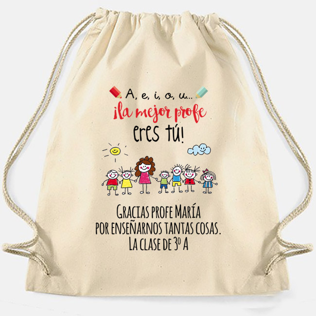 Regalos personalizados: Bolsas personalizadas: Mochila cuerdas BIO personalizada para profes