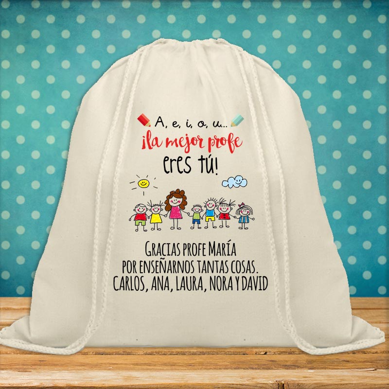 Regalos personalizados: Bolsas personalizadas: Mochila cuerdas BIO personalizada para profes