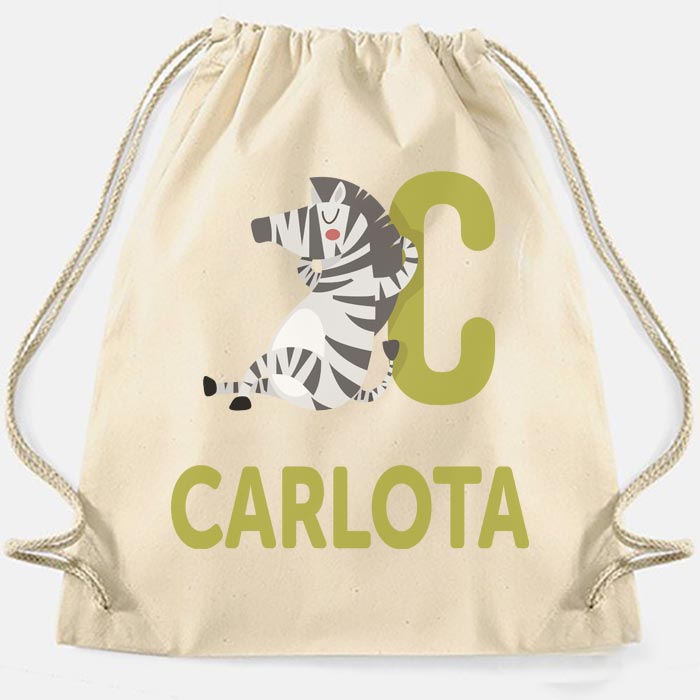 Regalos personalizados: Regalos con nombre: Mochila de cuerdas BIO personalizada 'alfabeto animal'