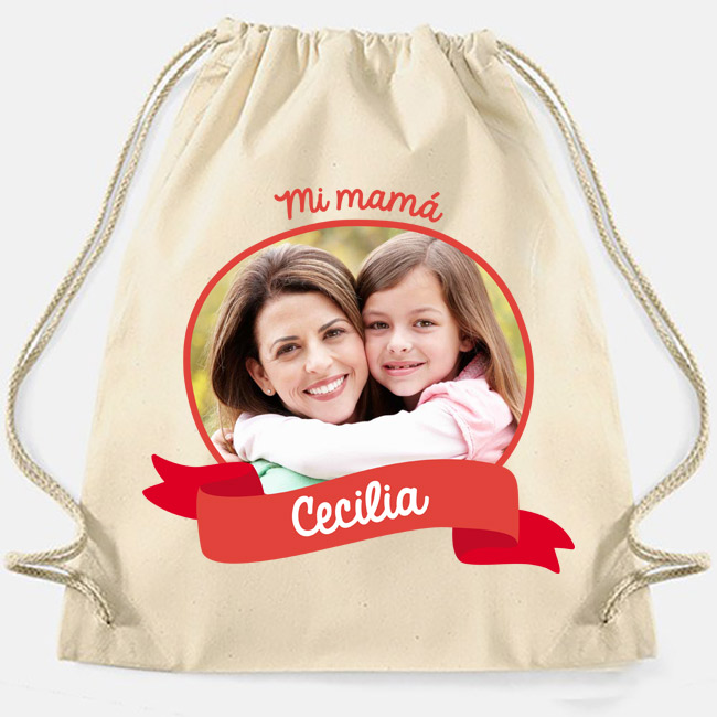 Regalos personalizados: Regalos con nombre: Mochila de cuerdas BIO personalizada con foto