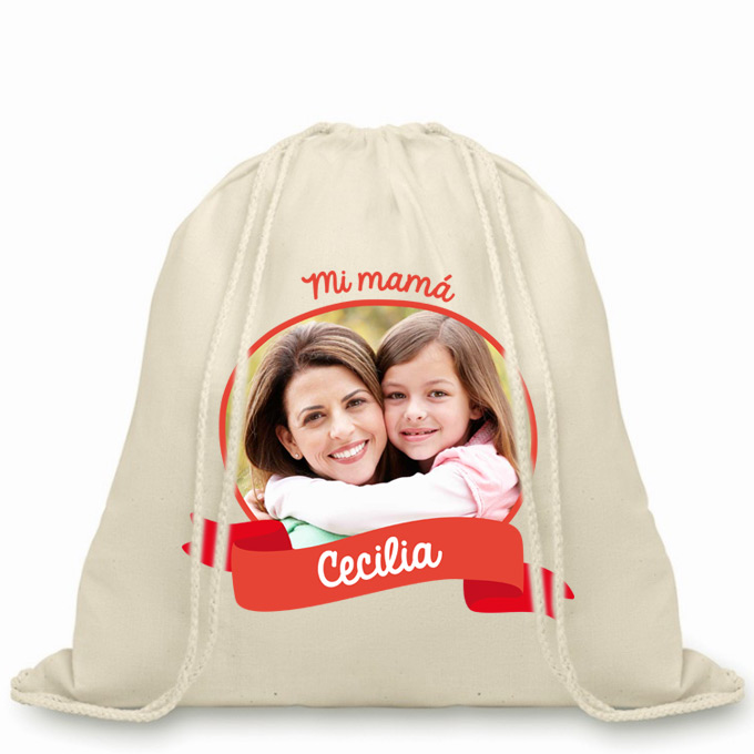 Regalos personalizados: Regalos con nombre: Mochila de cuerdas BIO personalizada con foto