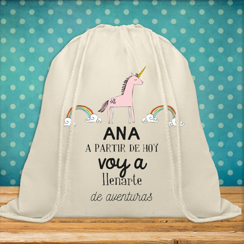 Regalos personalizados: Regalos con nombre: Mochila de cuerdas BIO personalizada con mensaje