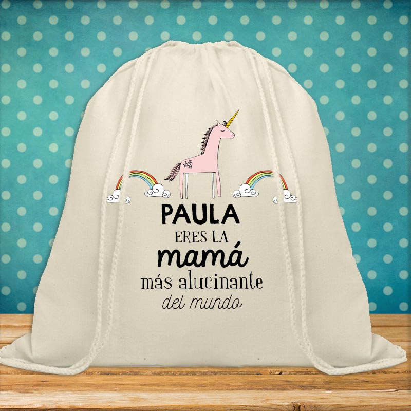 Regalos personalizados: Regalos con nombre: Mochila de cuerdas BIO personalizada con mensaje