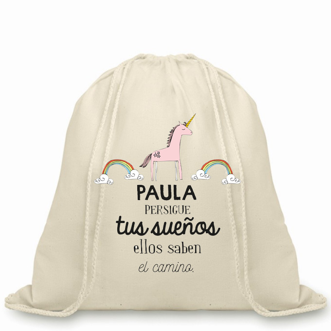 Regalos personalizados: Regalos con nombre: Mochila de cuerdas BIO personalizada con mensaje