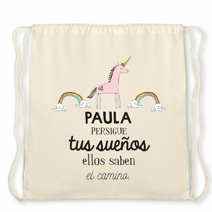 Regalos personalizados: Regalos con nombre: Mochila de cuerdas BIO personalizada con mensaje