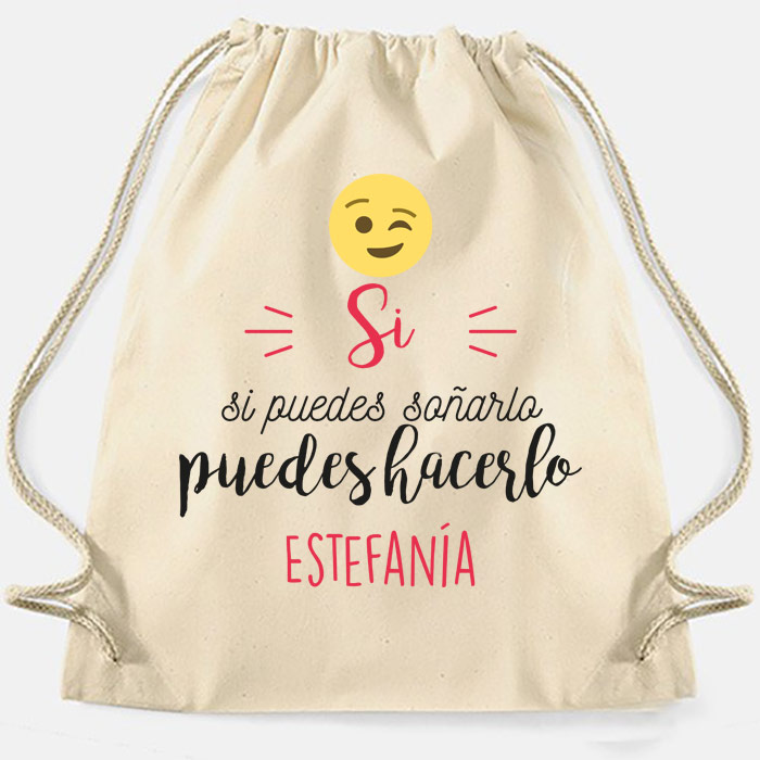 Regalos personalizados: Regalos con nombre: Mochila de cuerdas BIO personalizada emoticono