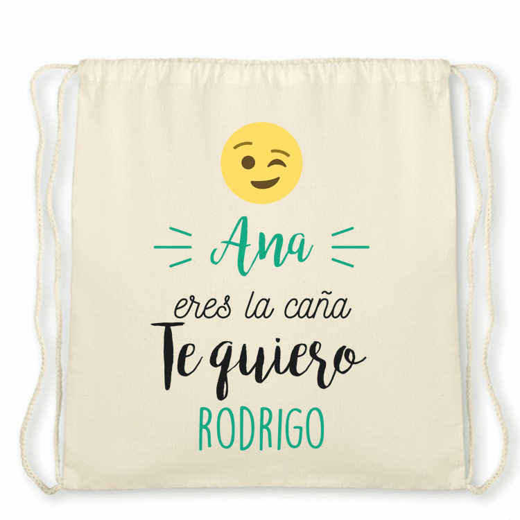 Regalos personalizados: Regalos con nombre: Mochila de cuerdas BIO personalizada emoticono