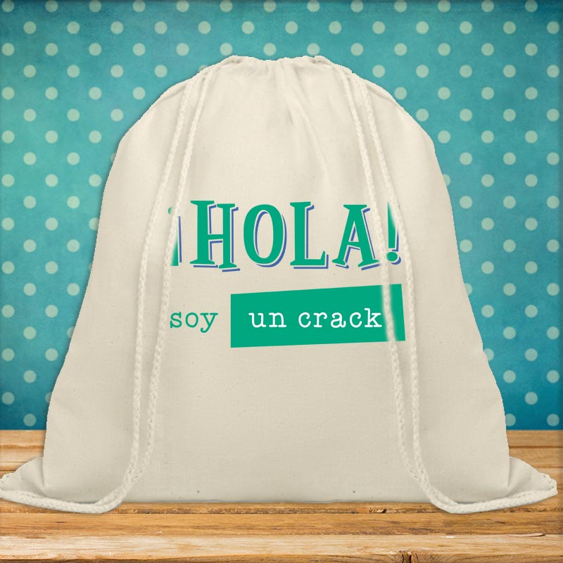 Regalos personalizados: Regalos con nombre: Mochila de cuerdas BIO personalizada ¡HOLA!