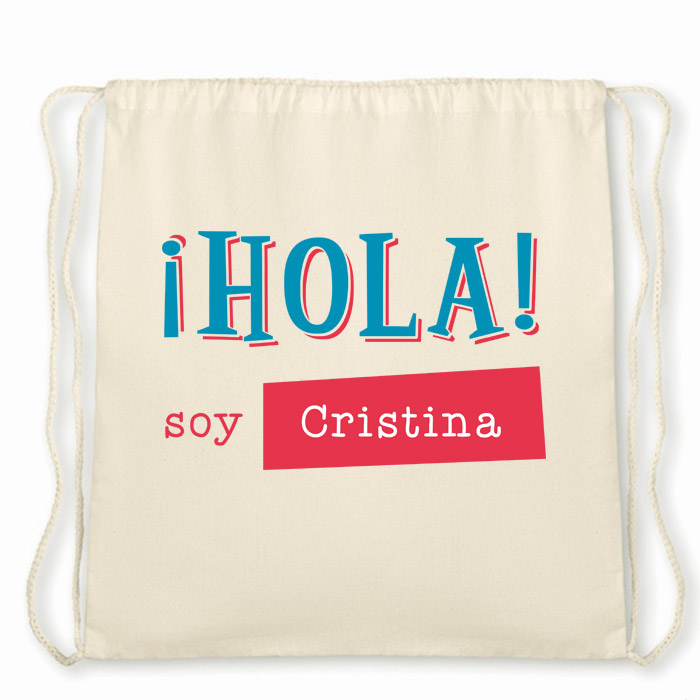 Regalos personalizados: Regalos con nombre: Mochila de cuerdas BIO personalizada ¡HOLA!