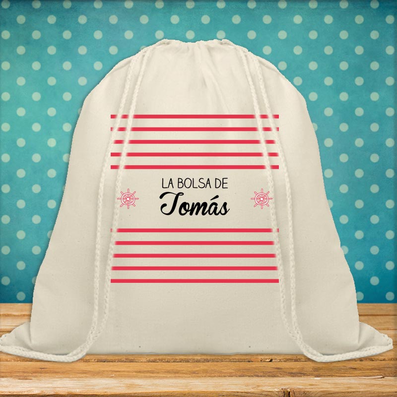 Regalos personalizados: Regalos con nombre: Mochila de cuerdas marinera BIO personalizada