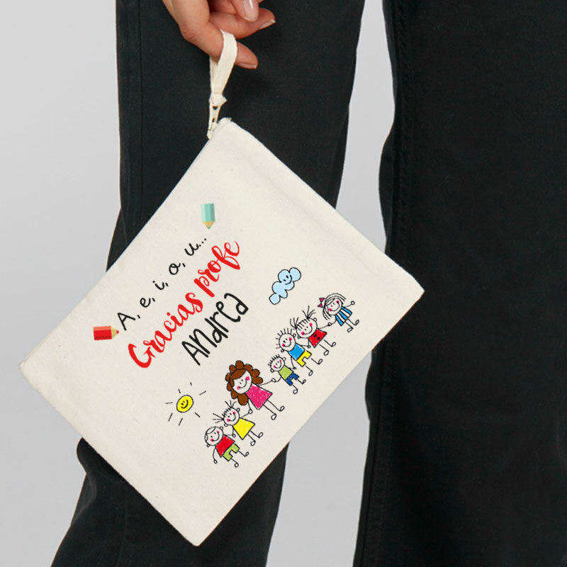 Regalos personalizados: Bolsas personalizadas: Neceser BIO personalizado para profe