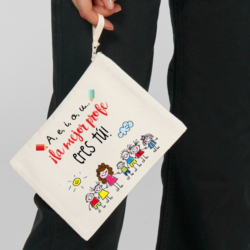 Regalos personalizados: Bolsas personalizadas: Neceser BIO personalizado para profe