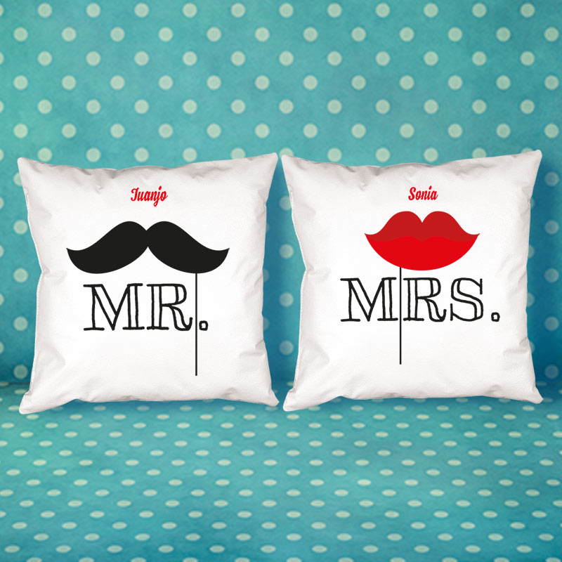 Regalos personalizados: Diseño y decoración: Pack de cojines personalizados Mr y Mrs