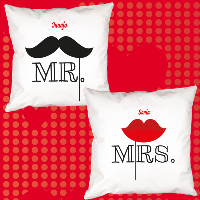 Regalos personalizados: Diseño y decoración: Pack de cojines personalizados Mr y Mrs