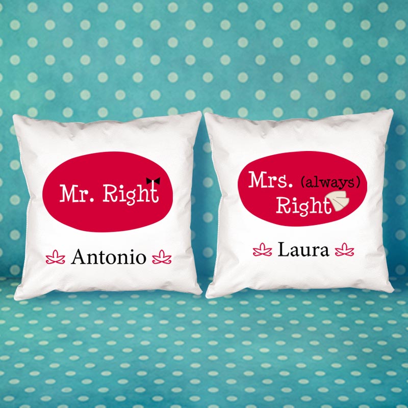 Regalos personalizados: Diseño y decoración: Pack de cojines personalizados Mr y Mrs right