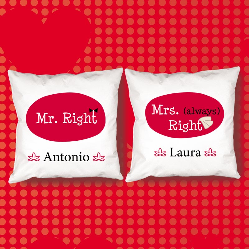 Regalos personalizados: Diseño y decoración: Pack de cojines personalizados Mr y Mrs right