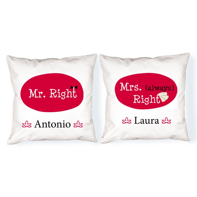 Regalos personalizados: Diseño y decoración: Pack de cojines personalizados Mr y Mrs right