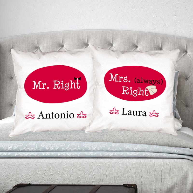 Regalos personalizados: Diseño y decoración: Pack de cojines personalizados Mr y Mrs right