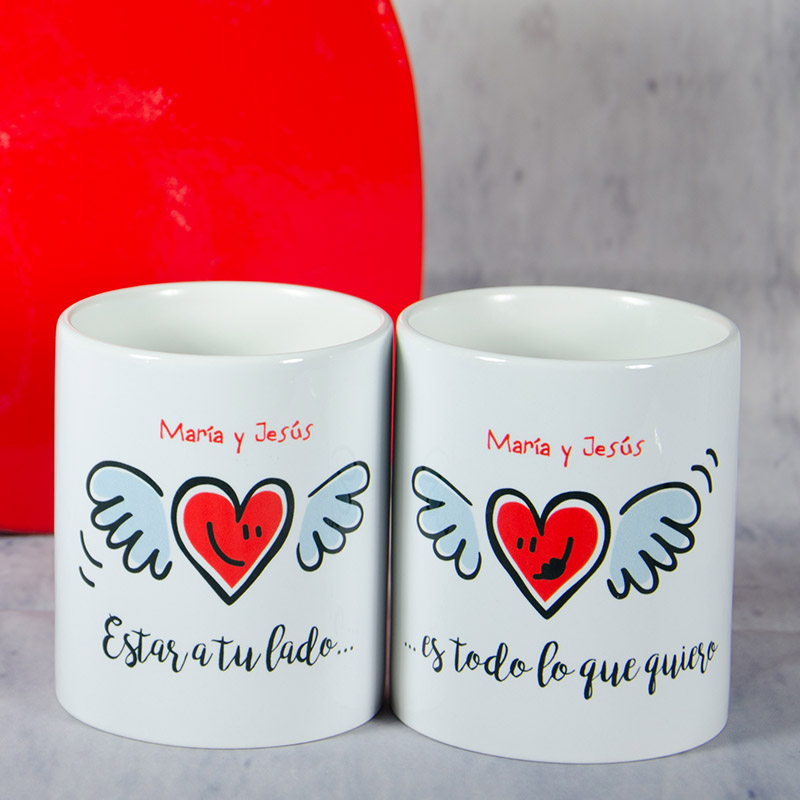 Regalos personalizados: Regalos con nombre: Pack de tazas personalizadas "Estar a tu lado"