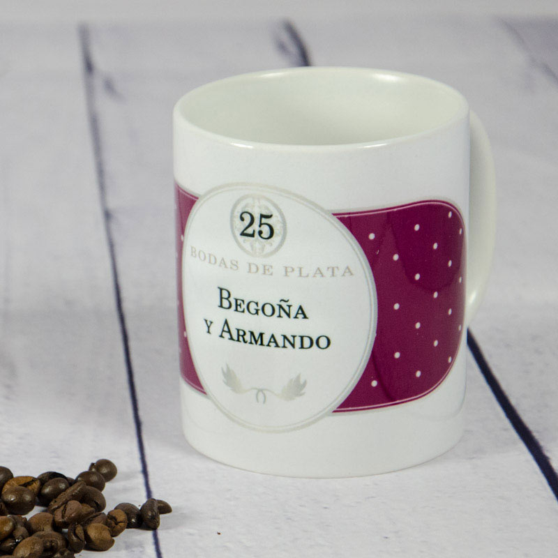 Regalos personalizados: Tazas personalizadas: Taza especial bodas de plata personalizada