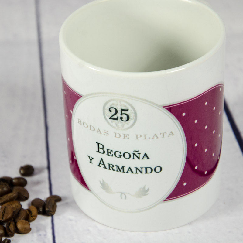 Regalos personalizados: Tazas personalizadas: Taza especial bodas de plata personalizada