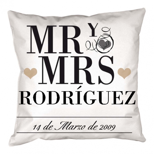 Diseño y decoración: Cojín personalizado Mr y Mrs Diseño y decoración: Cojín personalizado Mr y Mrs